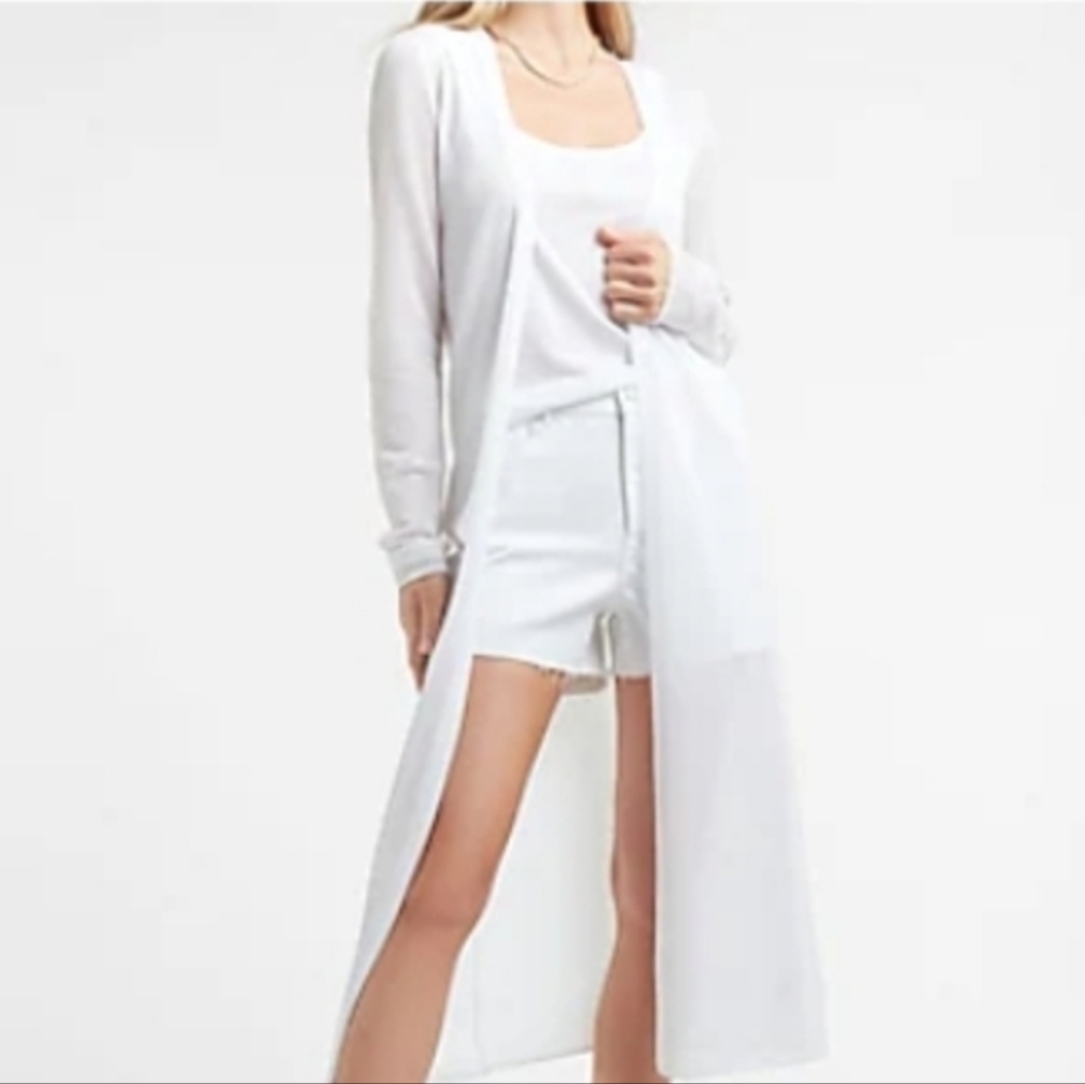 Express White Long Open Stitch Duster